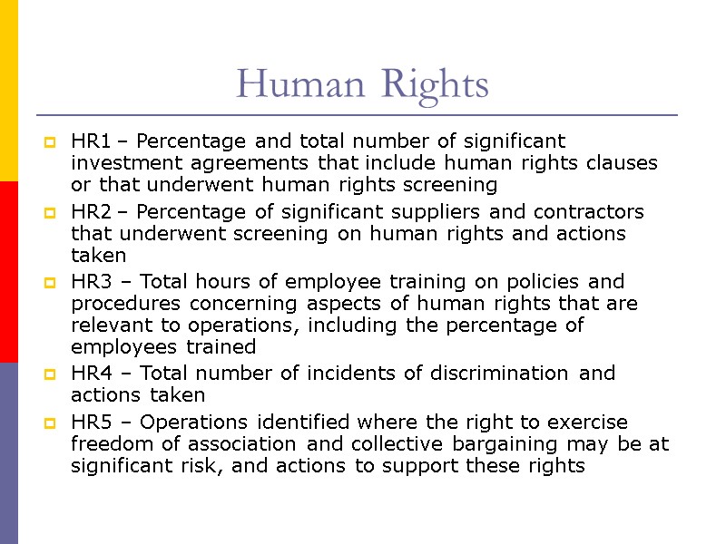 Human Rights HR1 – Percentage and total number of significant investment agreements that include